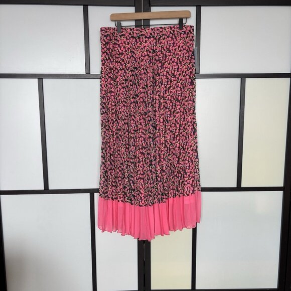 Blue Sol Pleated Midi Skirt Floral Pink Black Womens Size XL Boho Femenine NWT - Picture 2 of 13